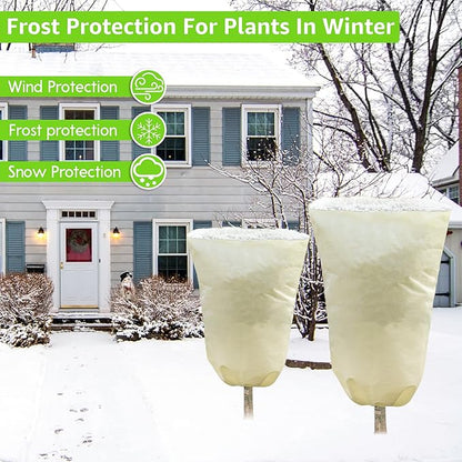 MIXC 4 Packs 2 Size Plant Covers Freeze Protection, Winter Plant Cover Cold Weather Tree Frost Cloth Warm Blankets Shrub Covers for Outdoor Plant (32''×39''+47''×71'')