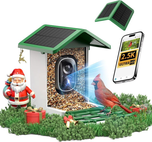 isYoung Smart Bird Feeder with Camera, 2.5K QHD, AI Identify 16000+ Birds,Dual Solar Panel, AI Auto-Capture & Motion Detection, IP65 Weatherproof,170° Field of View, Perfect Bird Watching Gift