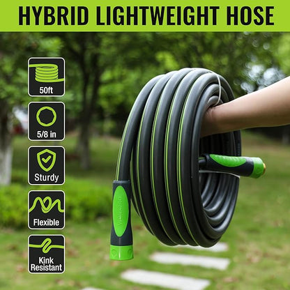 WORKPRO 5/8 IN x 50 FT Garden Hose, Heavy Duty, Flexible, Lightweight Water Hose with 360° Bi-Material Rotation Handle, 3/4" GHT Solid Brass Fittings, for Outdoor, Lawn, Garden & Yard, Car Wash