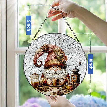 Stained Glass Window Hanging, Pauyadu Charming Gnome Sun Catchers, Stained Glass Suncatcher, Gnome Decor Gifts for Women, Mom, Grandma, Wife - 8 Inch