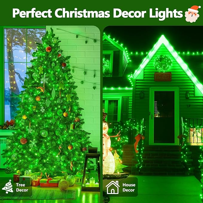 Upgraded Connectable 200 LED String Lights Indoor Outdoor, 66FT Green Halloween Lights Waterproof, 13 Modes Twinkle Fairy Lights Plug in Clear Wire for St. Patrick's Day, Bedroom, Classroom Decor