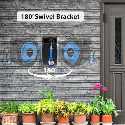 Retractable Garden Hose Reel, 1/2" x 100FT + 6.6FT Automatic Retractable Water Hose Reel Wall Mount, with 10- Function Sprayer Nozzle, Any Length Lock/Auto Rewind/180°Swivel