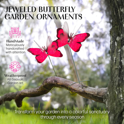 Handmade Butterfly Garden Stakes – Set of 7 Glowing Pink Decorative Butterflies Idea for Garden & Nature Lovers – Outdoor & Indoor Garden Decor – Air Aquarium Handmade by Kushner