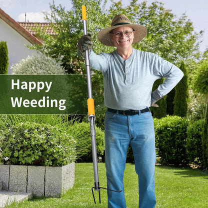 Metal Manual Weeder-48 Stand Up Weed Puller Tool with Steel Push Handle - Made with All Steel & 4-Claw Steel Head-Easily Remove Weeds in Garden Yard Lawn Without Bending Or Kneeling