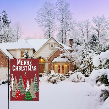 Christmas Trees Garden Flag, Merry Christmas Yard Flag Double Sided Weather Resistant Outside Decorative Flag for Patio Lawn Home Courtyard 12x18inch