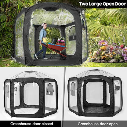 Porayhut Pop Up Greenhouse Tent,Portable Large Walk-in Plant House 10’X10’ ,Indoor Outdoor Gardening Plant Sunshine Room with PVC Mesh Cloth Cover for Protecting Plant from Cold Frost & Birds