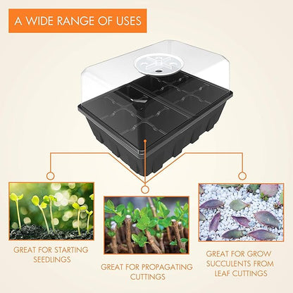 Gardzen 3 Pack Seed Starting Tray, Plant Germination Trays, Seed Starter Kit with Adjustable Humidity Vented Dome, Plant Growing Kit 6.6" x 4.5", Total 36-Cell, Black