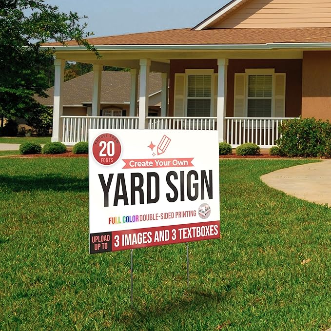 24x18" Double Sided Custom Yard Sign with Metal Stakes, Personalized Full Color Corrugated Yard Sign for Outdoors, Front and Back Custom Printed Personalized Lawn Signs 10 Pack (Design 3)