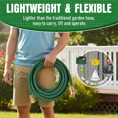 NON-EXPANDABLE 100 ft Garden Hose, Heavy Duty Flexible Water Hose, Kink Resistant Lightweight Hybrid Hose with Durable Fabric Skin, Leakproof Hose Male to Female Fittings