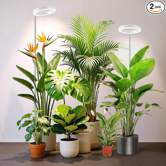 White Grow Light, Full Spectrum LED Plant Lights for Indoor Growing with 6/12/16H Timer, 3 Color Modes, 5 Brightness, 10"-65" Height Adjustable Growing Lamp for Large Indoor Plants, 2 Pack