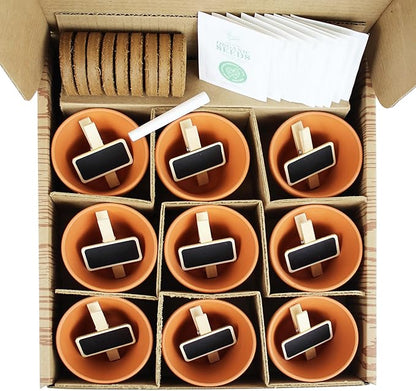 BUZZY Seeds 9 Pot Terracotta Grow Kit Organic Herb Seed Starter Set for Indoor Planting | Includes Seeds, Planting Pots, Soil and Plant Markers, Easy Gardening Gift, Kids Project, Gifts for Teachers