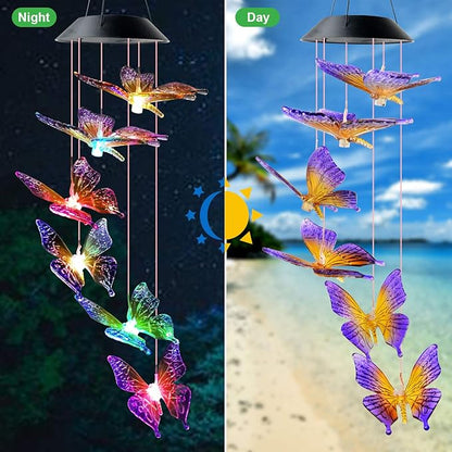 JOBOSI Colorful Butterfly Solar Lights for Outside, Mother's Day Women's Gifts, Solar Butterfly Wind Chimes, Birthday Gifts for Women, Mom, Grandma, Garden Lawn Yard Outdoor Decor Mobiles Wind Chime