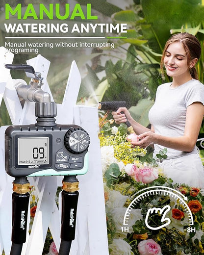RAINPOINT Water Timer for Garden Hose - 2 Zone Sprinkler Timer with Rain Delay/Manual Watering/Automatic Irrigation for Yard Lawn