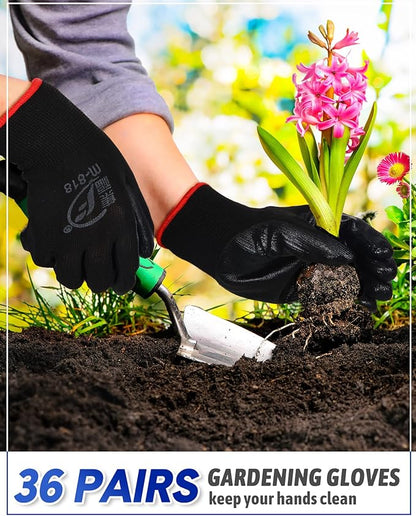 Honeydak 36 Pairs Gardening Gloves for Men Women Breathable Rubber Coated Garden Gloves