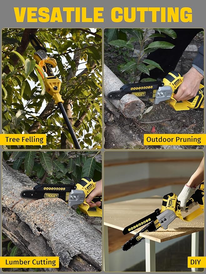 8-INCH Cordless Pole Saw, 2-IN-1 Chainsaw with 4.0Ah Battery Powered, Electric Tree Trimmer Branch Cutter with Extendable Pole, Pruning & Wood Cutting