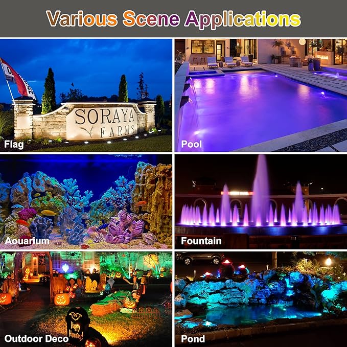 RGB Pond Lights with Timer, LED Underwater Submersible Colorful Landscape Spotlights, 98ft Remote Control IP68 Waterproof Fountain Lights for Fish Aquarium Tank Garden Yard Pool (Set of 6)