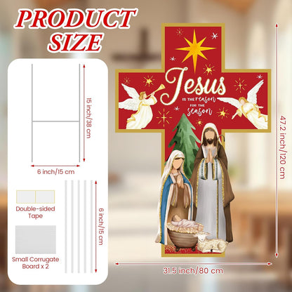 Aneco 47.2 Inch Large Christmas Holy Nativity Yard Sign Jesus is The Reason for The Season Lawn Signs with Metal Stakes Religious Christian Inspirational Decor for Xmas Outdoor Holy Family Garden