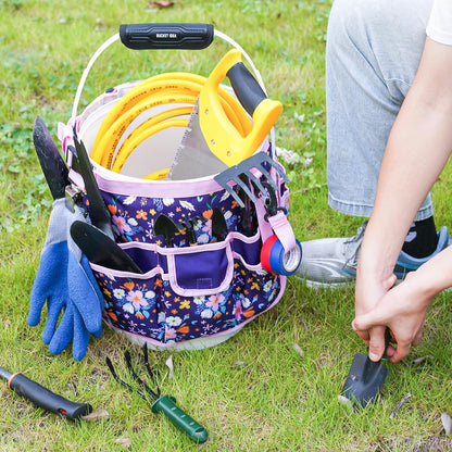 MELOTOUGH Bucket Caddy Organizer Bucket Tool Organizer for Garden Tools Fit 3.5 to 5 Gallon Bucket (Purple Flower)