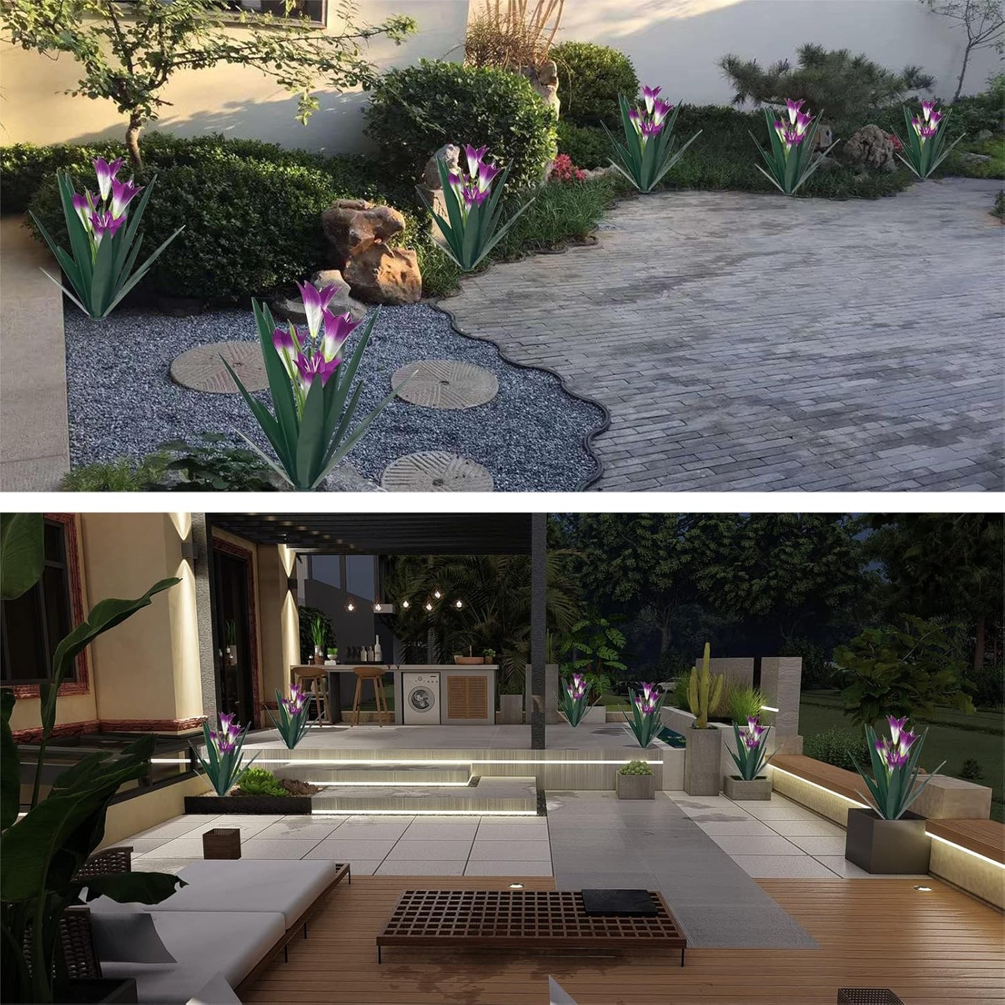 Homight Metal Agave Plant Outdoor Decoration Lily Mexican Yard Art Garden Gift Home Decor Hand Painted Metal Agave Garden Yard Statue, Outdoor Lawn Ornaments(3 Big Purple Lilies)