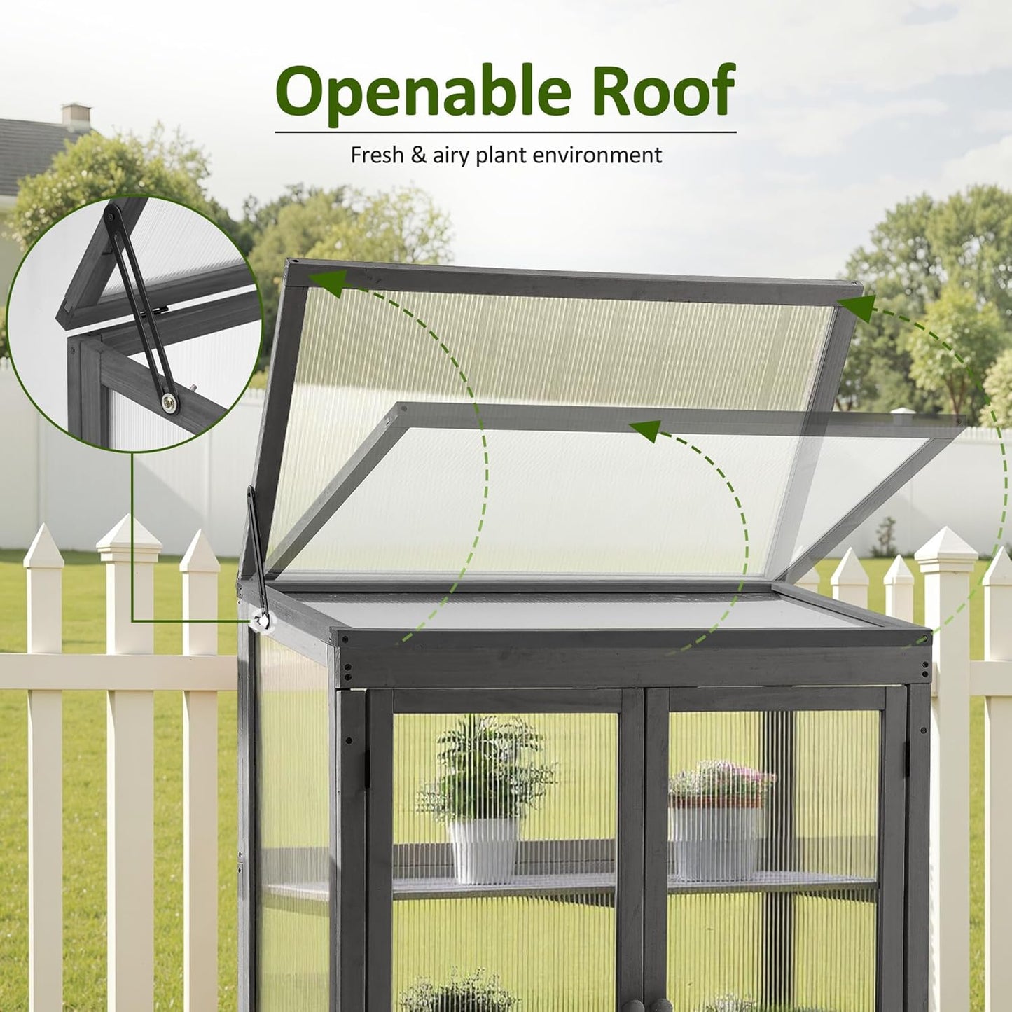 MCombo Wooden Cold Frame Greenhouse, Raised Flower Planter Shelf Protection for Outdoor Indoor Use, 0760 (Dark Grey)