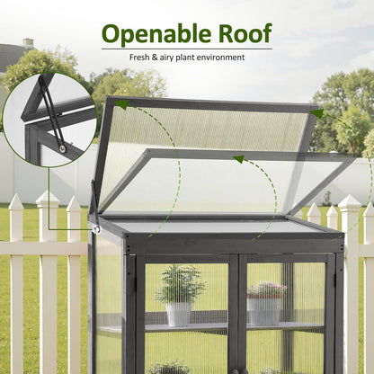 MCombo Wooden Cold Frame Greenhouse, Raised Flower Planter Shelf Protection for Outdoor Indoor Use, 0760 (Dark Grey)