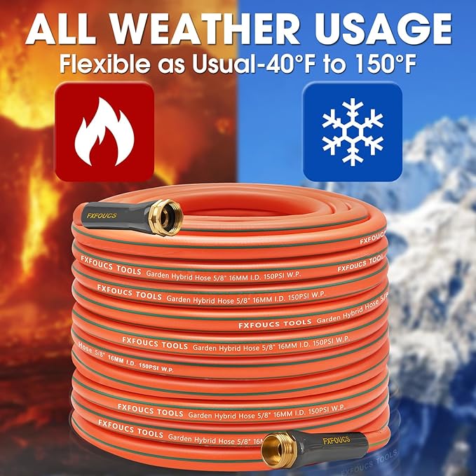 Heavy Duty Garden Hose – 5/8 Inch Flexible, Lightweight Hybrid Hose with 600 PSI Burst Pressure, Swivel Handle, and Durable Copper Male/Female Fittings (Orange with hose sprayer, 100FT)