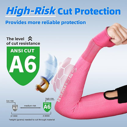 Schwer AIR-SKIN ANSI A6 Cut Resistant Arm Sleeves for Men & Women S901-P, Non-PFAS Arm Protectors for High Risk Work, UPF50+ UV Protection Cooling Gardening Sleeves for Farming, Lightweight Breathable