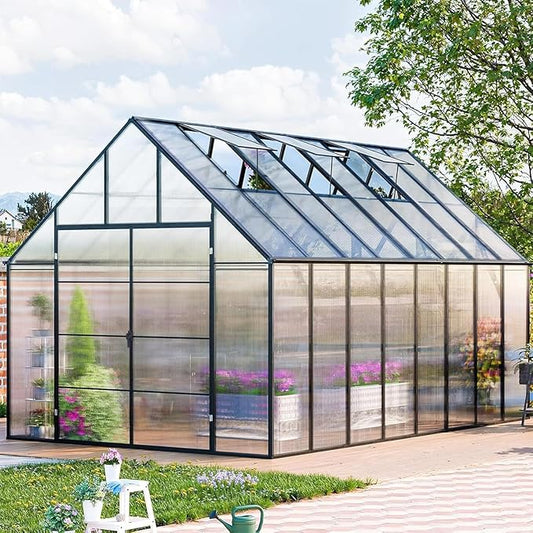 CDCASA 16.5x10.2x10 FT Greenhouse for Outdoors,Easy Assembly Large Polycarbonate Greenhouse Aluminum Greenhouses w/3 Vents Window, Swing Door, Outside Walk-in Green House for Patio, Backyard, Garden