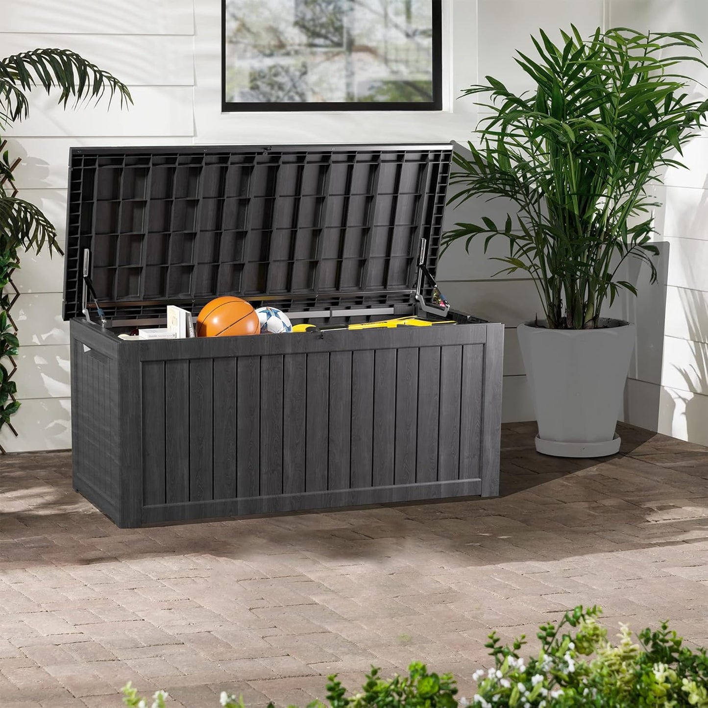 TARKARI 200 Gallon Lockable Resin Deck Box, Waterproof & UV-Resistant Outdoor Storage Box for Outdoor Cushion Storage, Garden Tools & Pool Accessories Storage, Black