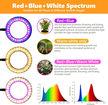 Desk Top Grow Lights for Indoor Plants,Full Spectrum Table Plant Light,24.2" Telescope Stand,UV LED Red Blue Halo Growing Lamp,Adjustable Gooseneck,Auto Timer,3 Lighting Modes,10-Level Dimmable