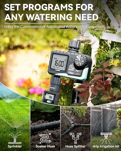 RAINPOINT Water Timer for Garden Hose - 2 Zone Sprinkler Timer with Rain Delay/Manual Watering/Automatic Irrigation for Yard Lawn