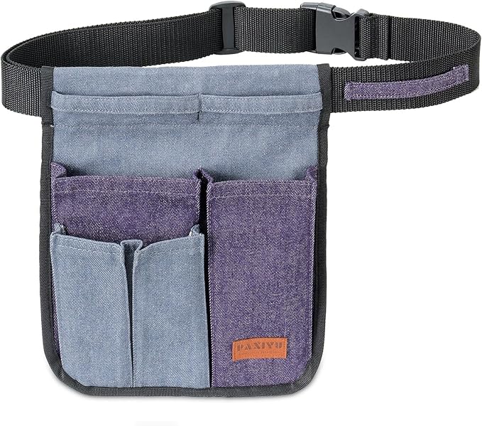 Garden Tool Belt for Men & Women, Denim Slim 4-Pocket Adjustable Garden Apron - Lightweight Utility Belt for Gardening, DIY, Carpenter, Painting, Seamstress, and Crafting Tool Pouch (Purple)