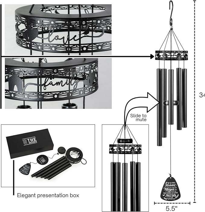 The Wind Chime CO Family Love Memorial Wind Chimes, Sympathy Wind Chimes Gift for The Loss of A Loved one, Home Decor Outdoor Garden, Soothing Melodic Tones.