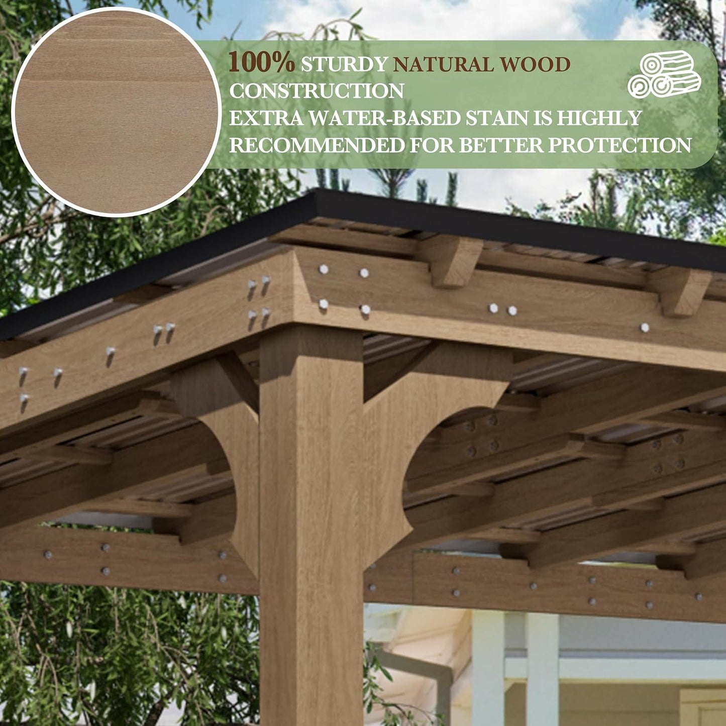 MUPATER 10x20 FT Wooden Grill Gazebo with Sloping Metal Roof, Sturdy 5.5'' Post, Wood Frame Gazebo Heavy Duty, Suitable for 2 Full-Size Grills, BBQ Canopy for Outdoor Patio, Lawn, Garden, Brown