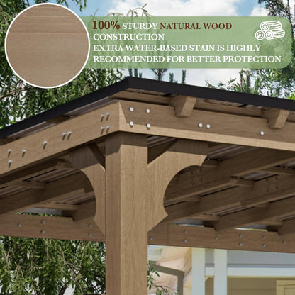 MUPATER 10x20 FT Wooden Grill Gazebo with Sloping Metal Roof, Sturdy 5.5'' Post, Wood Frame Gazebo Heavy Duty, Suitable for 2 Full-Size Grills, BBQ Canopy for Outdoor Patio, Lawn, Garden, Brown