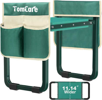 TomCare Garden Kneeler and Seat 11.14” Wider Larger Soft Kneeling Pad Garden Bench with 2 Large Tools Pouches Heavy Duty Foldable Garden Stool Gardening Gifts for Women Men Gardeners Seniors,Green
