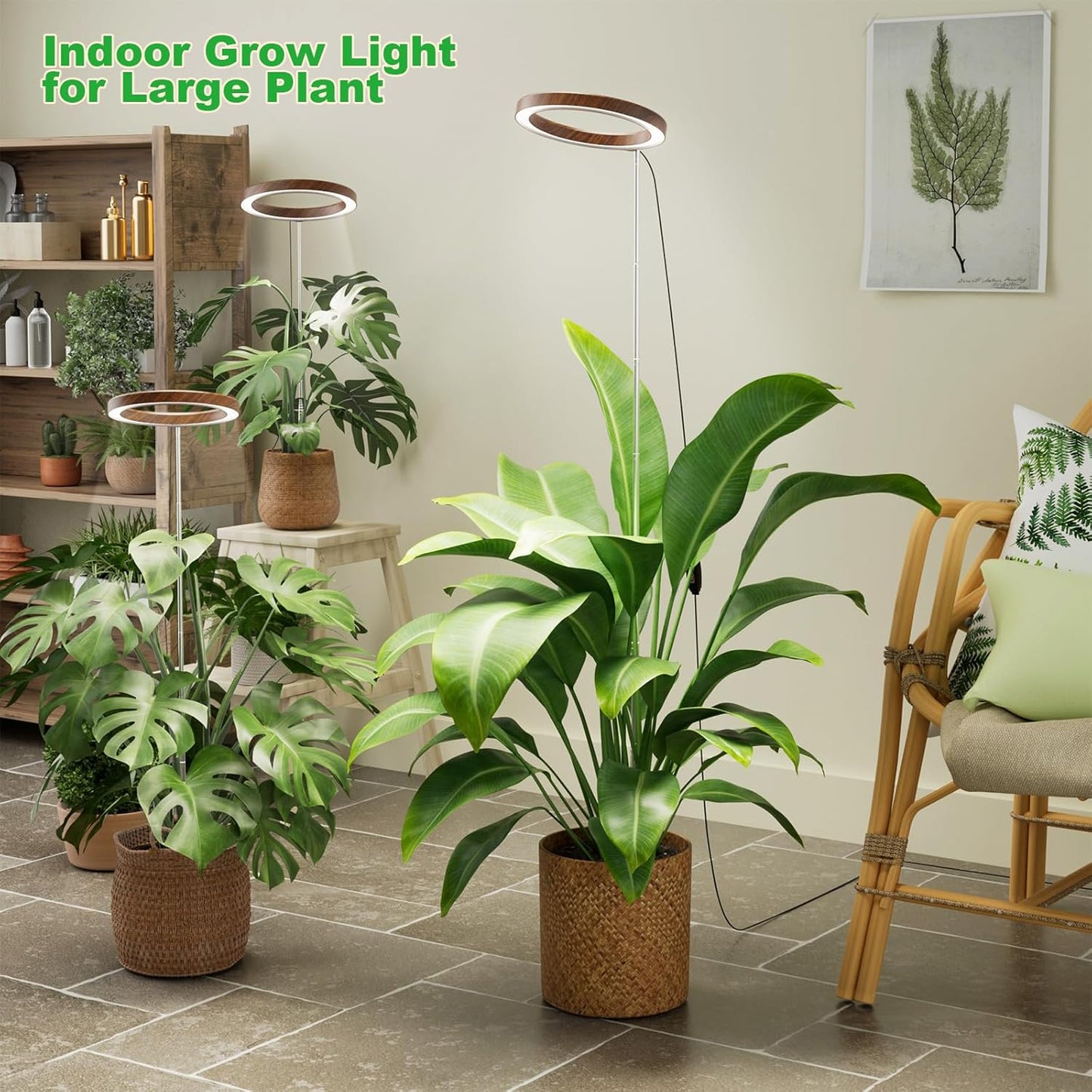 10" Grow Lights for Indoor Plants Full Spectrum,160LEDs Indoor Plant Light for Indoor Growing,Height Adjustable 11"-65" for Large Plant,Auto On/Off Timer 3/9/12H,9 Dimmable Brightness,Black Wood Grain