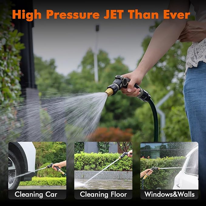 RESTMO High Pressure Hose Nozzle Sprayer, Heavy Duty Brass Head, Metal Water Hose Nozzle for Car Washing, Garden Cleaning, Lawn and Plant Watering, Adjustable Thumb Flow Control, 4 Spray Patterns