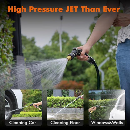 RESTMO High Pressure Hose Nozzle Sprayer, Heavy Duty Brass Head, Metal Water Hose Nozzle for Car Washing, Garden Cleaning, Lawn and Plant Watering, Adjustable Thumb Flow Control, 4 Spray Patterns