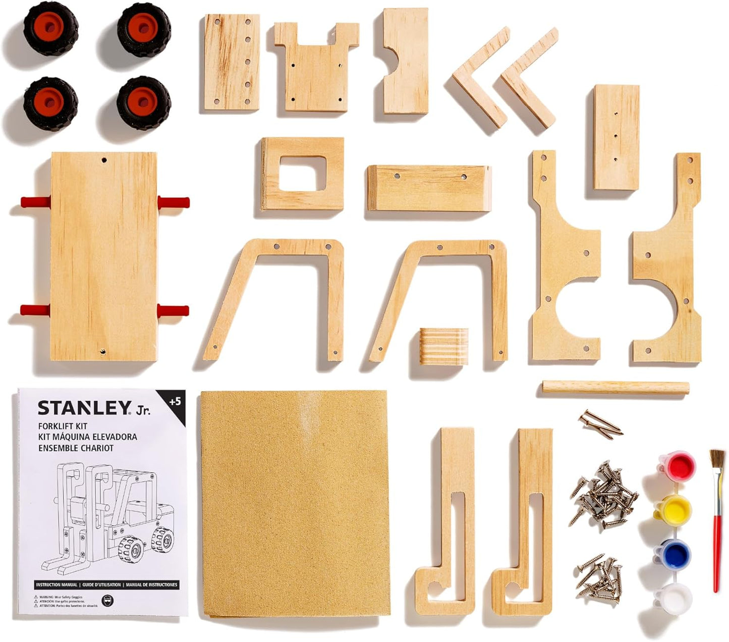 STANLEY Jr. Wooden Bird House Kit - Creative Arts and Crafts Set for Kids and Adults - Wooden Birdhouses with Paint Strips, Brushes, Stickers and String (Forklift)