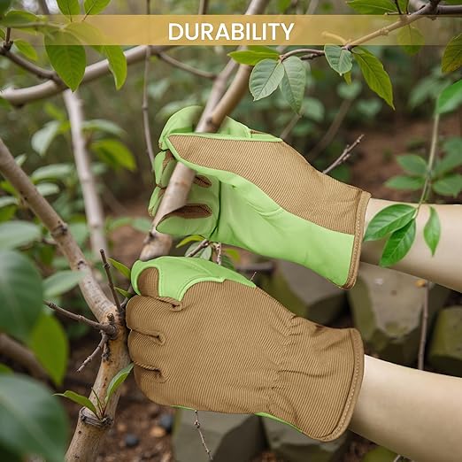 Gardening Gloves, Garden Gloves for Women and Men, Thorn Proof Working Gloves, Durable Leather Work Garden Gloves for Yard & Outdoor Work, Green, M