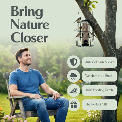 Hearts&Birds Squirrel Proof Bird Feeder with Anti Collision Sheet, Backyard Gift, Hanging Bird Feeder for Outdoors