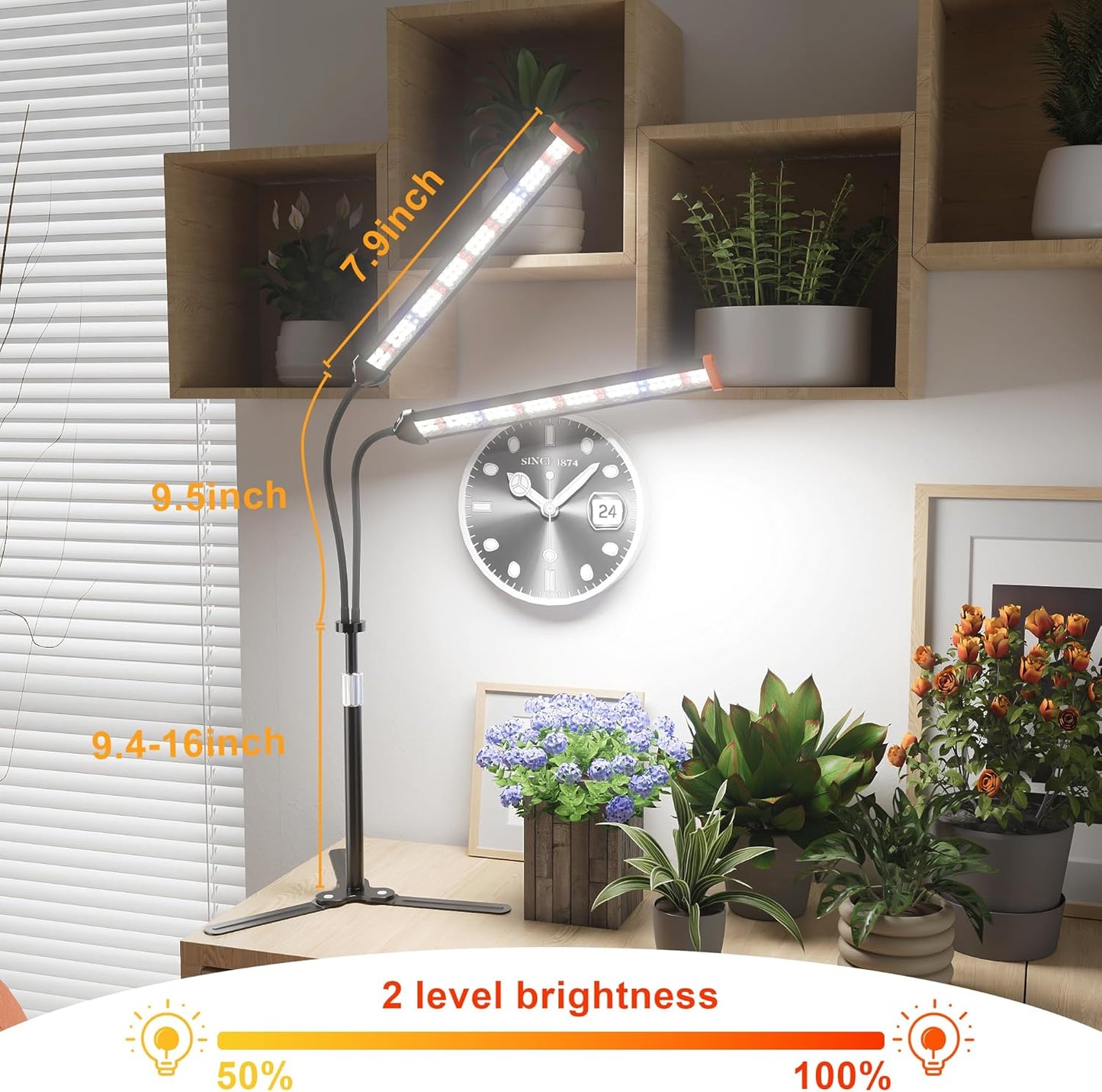 GooingTop Grow Light for Indoor Plants,5000K Full Spectrum Growing Plant Lamp with White Red Blue LED for Pots Succulents Seed Starting,Height Adjustable 10-32'' with Optional Dimming & Timer