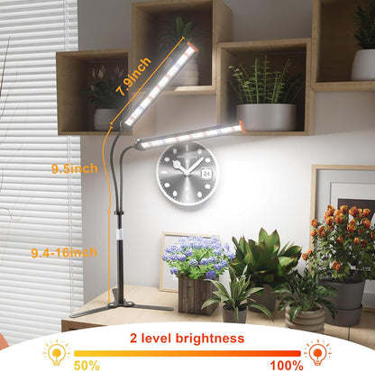 GooingTop Grow Light for Indoor Plants,5000K Full Spectrum Growing Plant Lamp with White Red Blue LED for Pots Succulents Seed Starting,Height Adjustable 10-32'' with Optional Dimming & Timer
