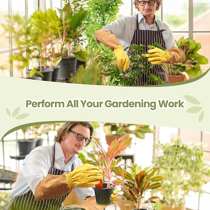 Long Gardening Gloves Women/Men Thorn Proof Rose Pruning Gauntlet Cactus Gloves Goatskin/Cowhide Garden Gloves(1 Pair)