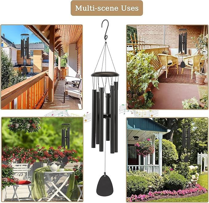 Aluminium Wind Chimes 26 Inches to Create a Zen Atmosphere Suitable for Outdoor, Garden, Patio Decoration. Classic Black Wind Chimes with Wind Catcher Suitable as A Gift for Unisex