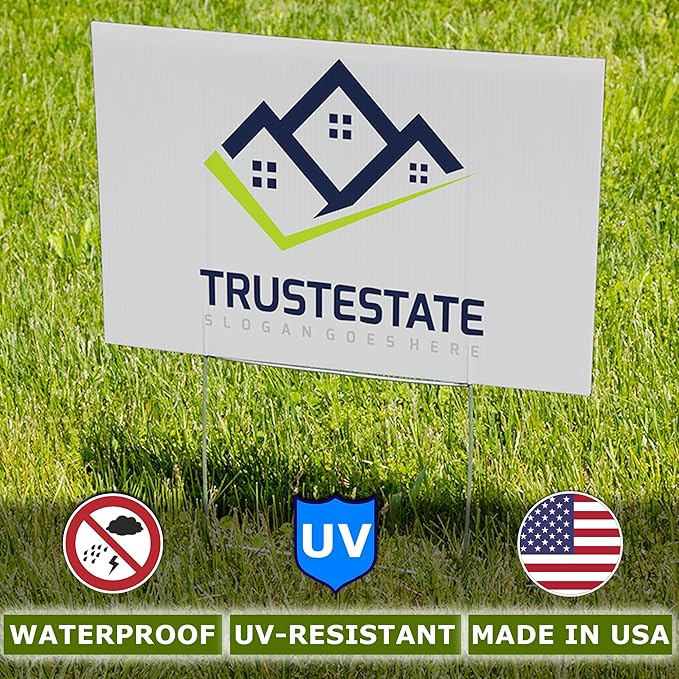 Vispronet 50 Pack 24in x 18in Custom Yard Signs with Stakes, Create Your Own Sign, Single or Double Sided Print, Bulk Personalized Lawn Signs, 4mm Corrugated Plastic Material, Weather-Resistant Board