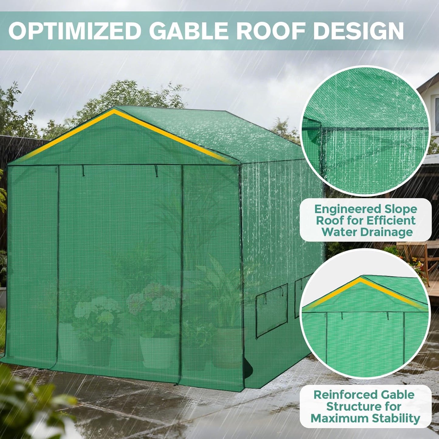 COOS BAY 8x8 FT Portable Walk-in Greenhouse, Pop up Outdoor Green House with Power Access Openings, Zippered Doors & Windows, Durable PE Cover, Green