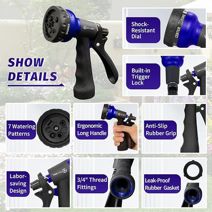 AUTOMAN Garden Hose Nozzle, Water Sprayer Nozzle with 7 Adjustable Watering Patterns,Slip Resistant Nozzle for Plants,Lawn,Washing Cars,Window Cleaning,Showering Pets & Outdoor Fun.