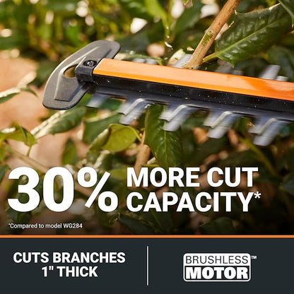 WORX Nitro WG286 24" 40V Cordless Hedge Trimmer, Electric Hedge Trimmer with Dual-Action Blades & 3400 SPM, Brushless Bush Trimmer with 180° Rotating Handle, 2 Batteries & Charger Included